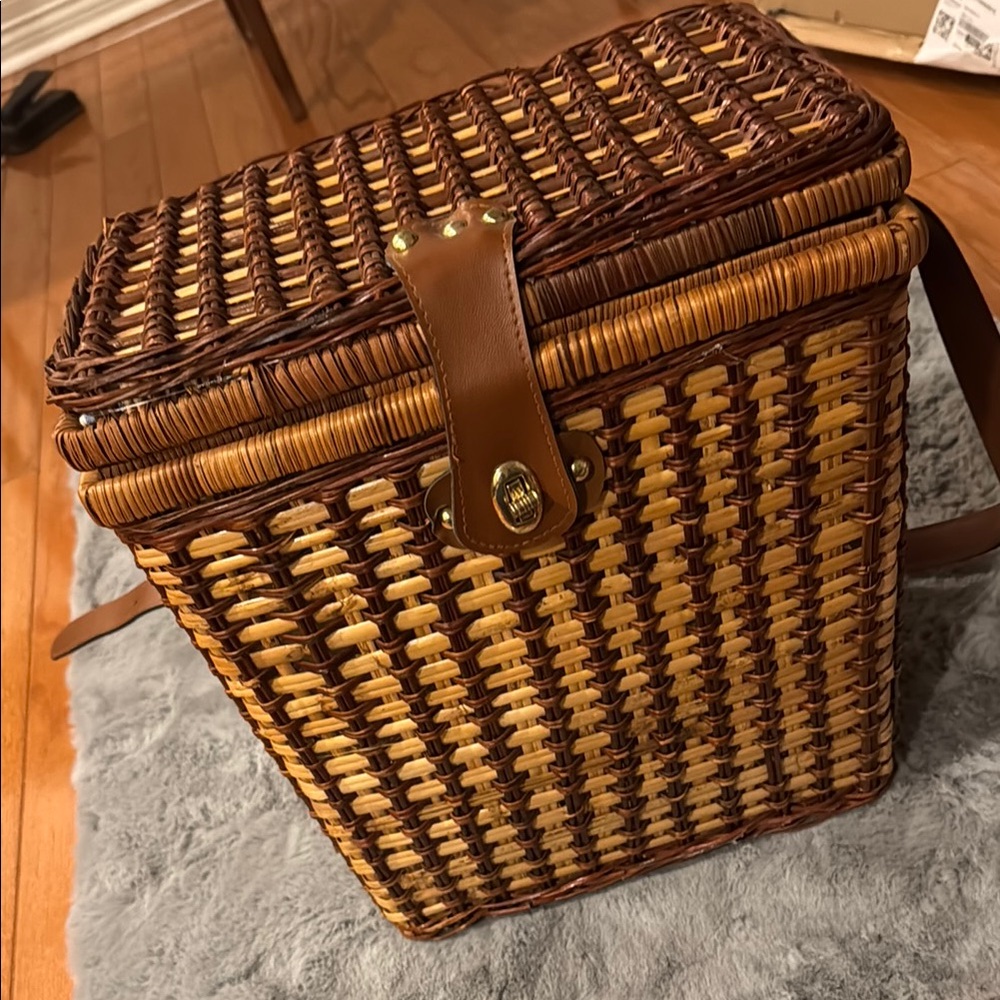 Wicker Picnic Basket with Leather Strap